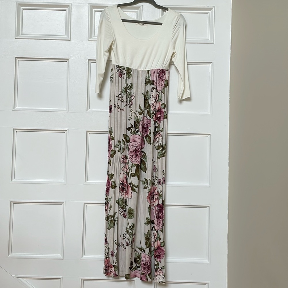 3/4 sleeve floral print maxi dress